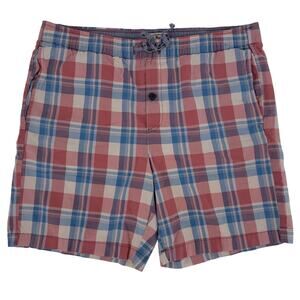 LL Bean Men's Dock Shorts Multicolor Plaid Pockets Drawstring Button Fly Preppy